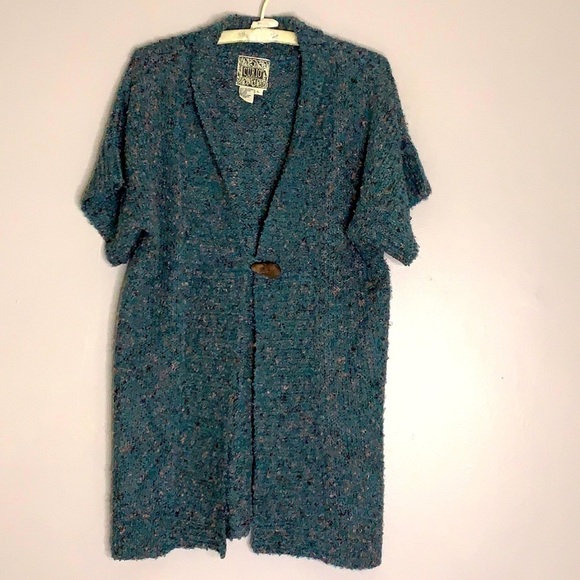 CURIO x Anthropologie Cozy Wool Mixed Knit Short Sleeve Cardigan Large - Picture 1 of 5